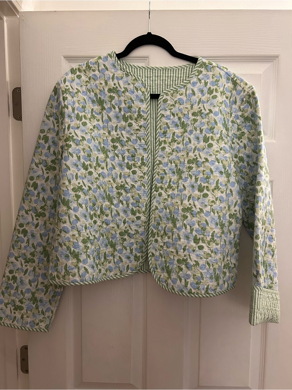 Floral Quilted Reversable Jacket in Light Blue & Green